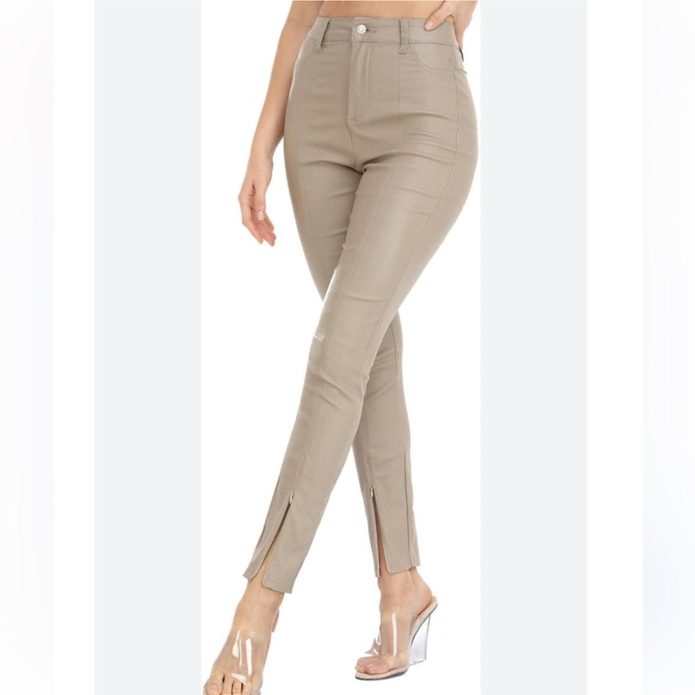 WAYRUNZ High Waisted Stretch Faux Leather Pants PU Coated Legging Juniors Size 5